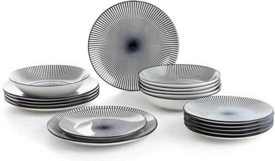 Quid Miami Bordenset - 18-delig - Porselein - 6 personen - Grijs/Zwart/Wit
