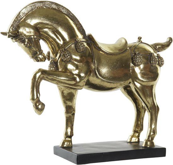 DKD Home Decor Paard - Zwart/Goud - Hars - 29 x 9 x 25 cm