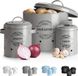 Unyqoos® Set de 3 pots de conservation pour pommes de terre, oignons et ail – ventilé, acier thermolaqué, gris