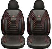 BREMER SITZBEZÜGE Autostoelhoezen compatibel met FIAT Ducato Type 250, bestuurder en passagierset vanaf 2006-2022, autohoes, velours, kunstleder, set van 2, in zwart/rode naad (PS802)