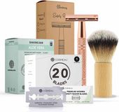 Bamboozy DoubleMojo Safety Razor Starterkit Aluminium voor Vrouw Rose Gold Goud - 20 Mesjes - Scheerkwast - Scheerzeep