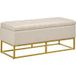 Banc coffre de rangement 2 en 1, assise capitonnée beige, pieds acier doré, banquette 110 cm, rangement intégré, idéal salon entrée.