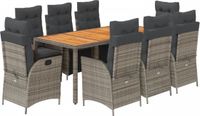 vidaXL 9-delige tuinset met kussens, polyrotan, grijs