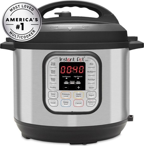 Instant Pot 6L Duo multicooker snelkookpan rijstkoker slowcooker snelkoken hogedrukpan soep/bouillon cake ei bonen/graan pap/havermout steriliseren sauteren yoghurt voedselverwarmer