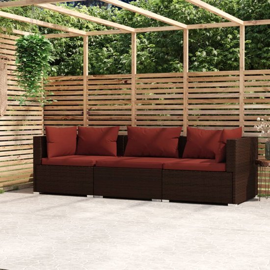 The Living Store Tuinset - Rattan - 3-zitsbank - Bruin - Middenbank- 70x70x60.5cm - Hoekbank- 70x70x60.5cm