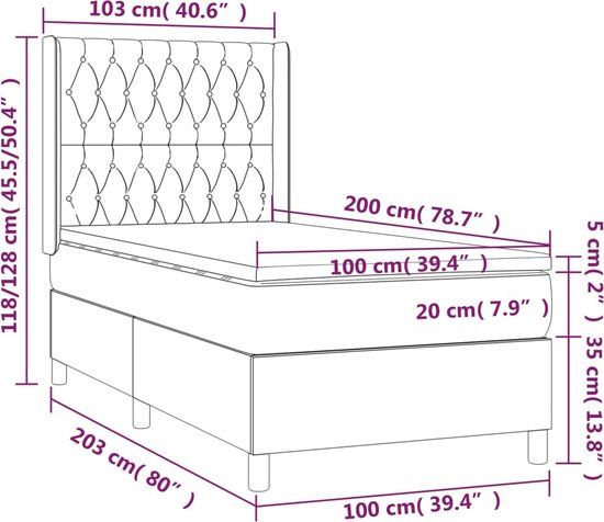 vidaXL Boxspring met matras stof donkergrijs 100x200 cm