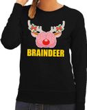 Bellatio Decorations Foute kersttrui / sweater braindeer zwart voor dames - Kersttruien XL