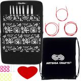 ChiaoGoo Twist Red Lace 10 cm kleine 7400-S set verwisselbare rondbreinaalden, maten VS 2, 3, 4, 5, 6, 7, 8, roestvrij staal met 4 koorden met projecttas