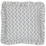 furn. Lulah Blok Bedrukt Ruche Veer Gevuld Kussen - Linnen/Blauw - 45x45cm