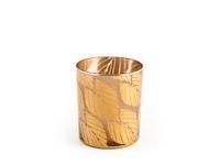 H&H Theelichthouder van glas, decoratieve bladeren goud, 9 x 10 cm