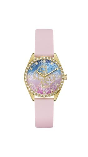 Guess AVA GW1042L2 Dameshorloge 34 mm roestvrij staal - kwarts analoog polshorloge siliconen armband roze, fashion horloge dameshorloge kleurrijke wijzerplaat, 5 bar