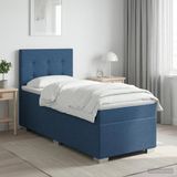 vidaXL Boxspringbed met matras en hoofdeinde, blauw, 90 x 200 cm, stof
