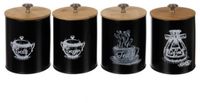 Ruhhy voorraadpotten - 4x stuks - 1,5 L - Zwart - Koolstofstaal/Bamboe Hout
