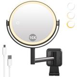 AIMAX Cosmeticaspiegel met verlichting, 2000 mAh, oplaadbare wandspiegel met 1 x en 10 x vergroting, dimbaar met 3 kleurtemperaturen, 360 graden draaibaar voor scheren en make-up in de badkamer