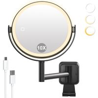 AIMAX Cosmeticaspiegel met verlichting, 2000 mAh, oplaadbare wandspiegel met 1 x en 10 x vergroting, dimbaar met 3 kleurtemperaturen, 360 graden draaibaar voor scheren en make-up in de badkamer