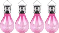 Sunnydays Solar sfeer hanglamp - 8x - tuin - lampenbol - roze - kunststof - 15 cm - ophang haakje