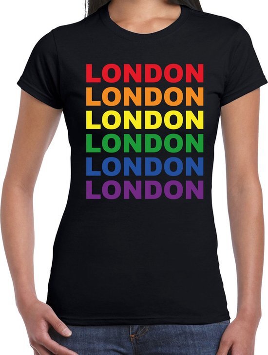 Bellatio Decorations Regenboog London gay pride zwart t-shirt voor dames 2XL