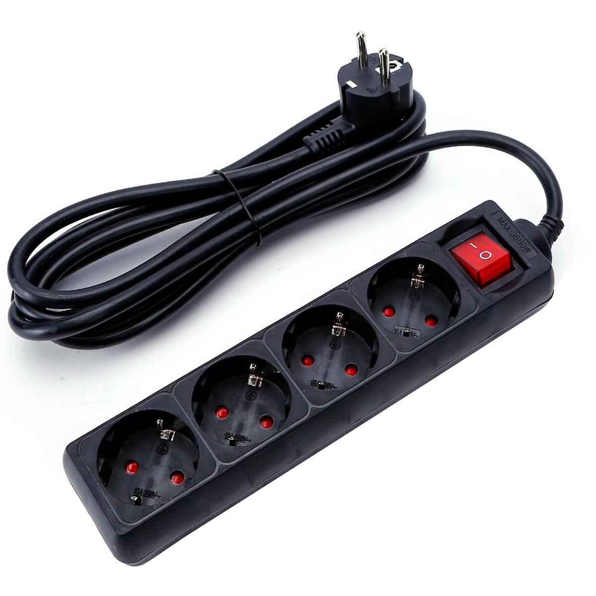 BES LED Verlengsnoer met Schakelaar - Aigi Quino - 3680W - 4 Stopcontacten - 3 Meter - Zwart