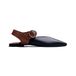 GIOSEPPO Ballerine pour femme en cuir noir avec talon ouvert, fermetures réglables et boucle décorative, pointe aiguisée, contraste de couleurs, semelle en cuir et rembourrée. Talon 1 cm.