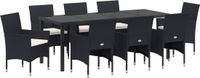 vidaXL Tuin Eettafel Set 9-delig Zwart Polyrotan