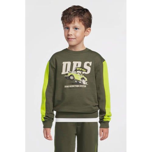 Orange Stars fleece sweater met contrasterende detail Noud khaki