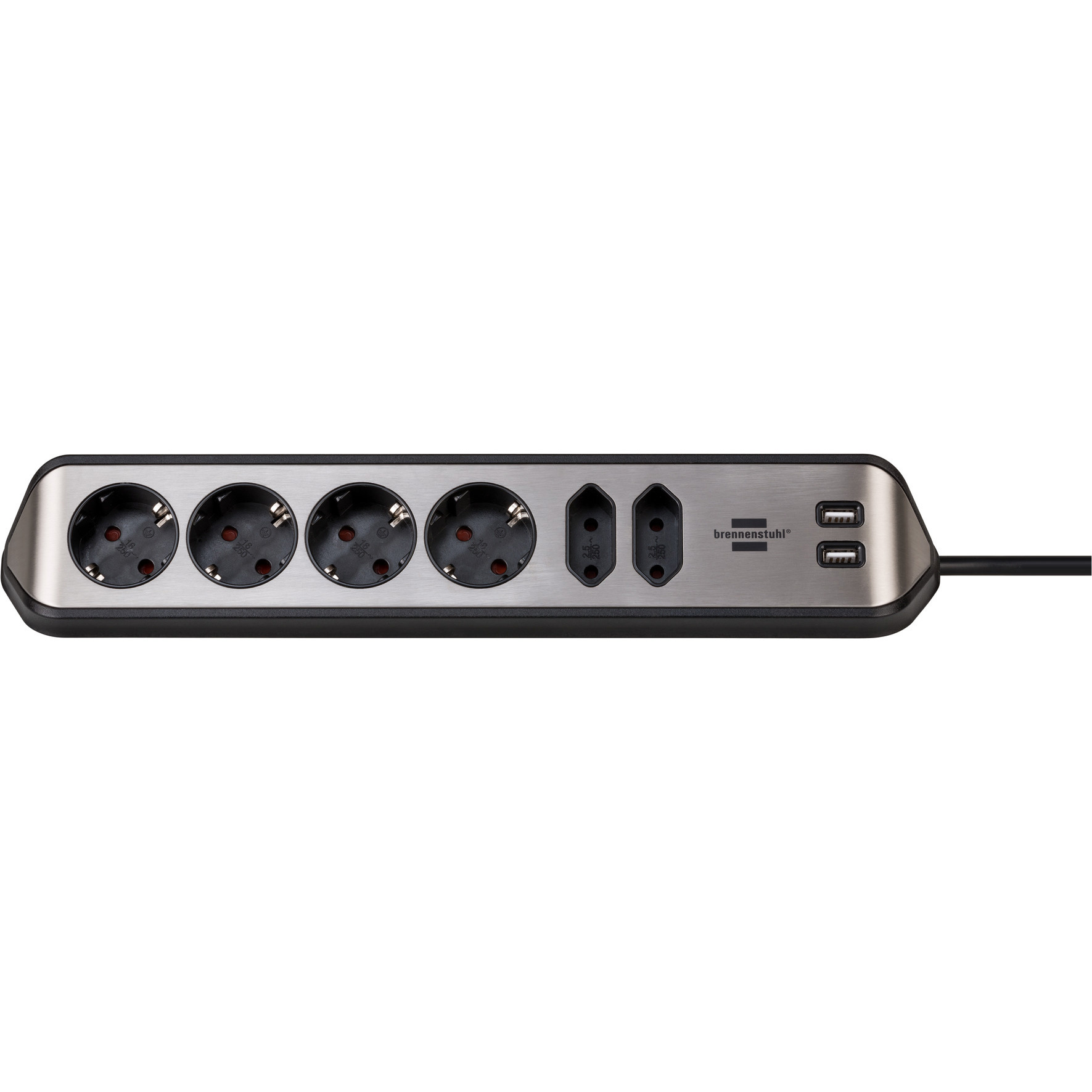 Brennenstuhl Estilo hoekstekkerdoos met USB oplaadpunten - RVS/zwart