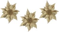 Cosy & Trendy Decoratie bloem - 4x stuks - kerstster - op clip - goud - glitter - 18 cm - kunststof