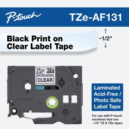 Brother TZEAF131 Label Tape - Black on Silver - 12mm x 8m