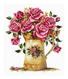 Lieveheersbeestje Stickset Antieke Bloemenvaas, kruissteek set ca. 26 x 29 cm, complete set voor een hoekig borduurplaatje, handwerkhobby voor volwassenen en kinderen vanaf 8 jaar.