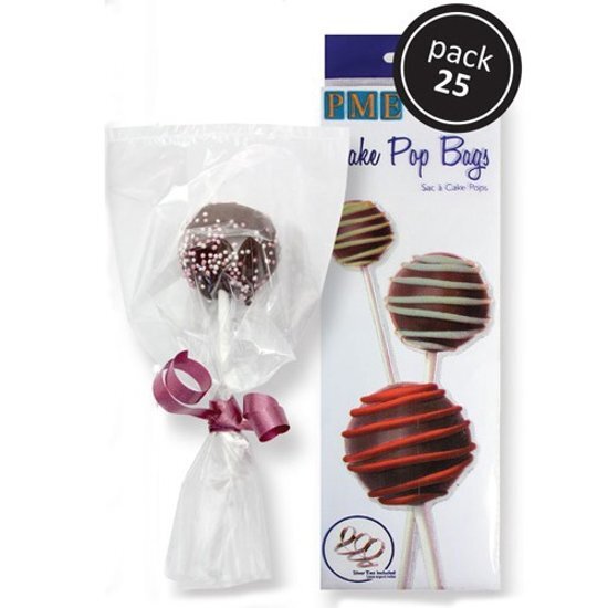 PME Cakepop zakjes met zilveren strikjes 25x7 6cm 25st