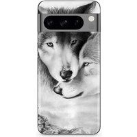 Maniacase Google Pixel 8 Pro Etui De wolf en de zij-wolf Animal noir et blonc