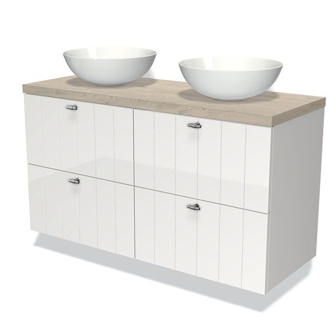 Maxaro Badkamermeubel Modulo Plato 120cm Hoogglans Wit 4 Lades Lichtgrijs Eiken