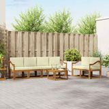 vidaXL - Bank loungeset - 6 zitplekken - Natuurlijk en crème - Acacia hout