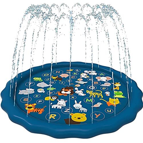 HXKJ Grote splashpad 170 cm/66,9 inch opblaasbaar Outdoor Party Sprinkler Pad Wading Pool Alphabet Dierpatronen Zomer Beste geschenken, voor kinderen leeftijd 3+