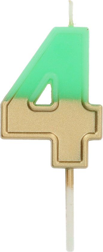Folat Retro Cijfer 4 Groen Taartkaars - Groen - Papier - 1 stuk(s)