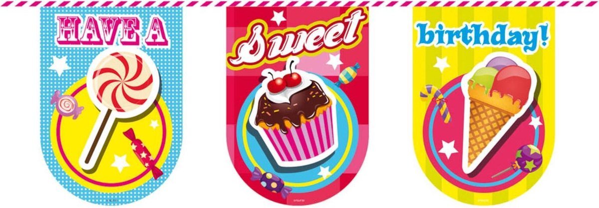 Folat Bunting * CUP CAKE BIRTHDAY * voor feest en verjaardag // 10 m lang multi