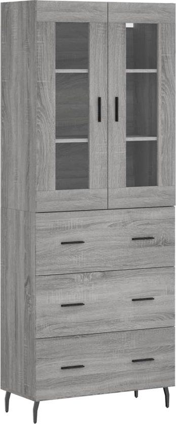 vidaXL Hoge kast 69,5x34x180 cm bewerkt hout grijs sonoma eikenkleurig