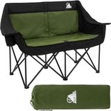 ECD Germany Banquette de camping pliable pour 2 personnes, Banc d'extérieur kaki avec cadre en acier, Chaise pliante double avec sac et porte-gobelets, Canapé de camping rembourré pour le camping, la pêche, la plage et le jardin