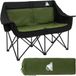 ECD Germany Banquette de camping pliable pour 2 personnes, Banc d'extérieur kaki avec cadre en acier, Chaise pliante double avec sac et porte-gobelets, Canapé de camping rembourré pour le camping, la pêche, la plage et le jardin