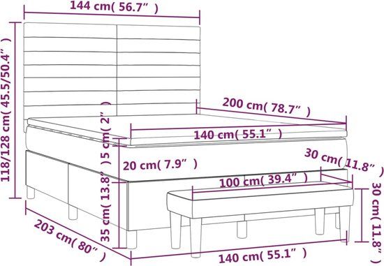 vidaXL Boxspring met matras stof lichtgrijs 140x200 cm