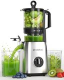 Kismile Slow juicer met 135 mm XL-vulschacht, hoge sapopbrengst voor hele groenten en fruit, gemakkelijk te reinigen, slank design met draaiknop