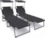 Marque générique Ensemble de 2 chaises longues, pliable, noir