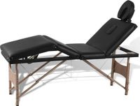 vidaXL Inklapbare massagetafel 4 zones met houten frame (zwart)
