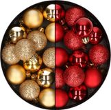 Kaemingk B.V. 28x pièces petites boules de Noël en plastique or et rouge 3 cm - décoration de Noël