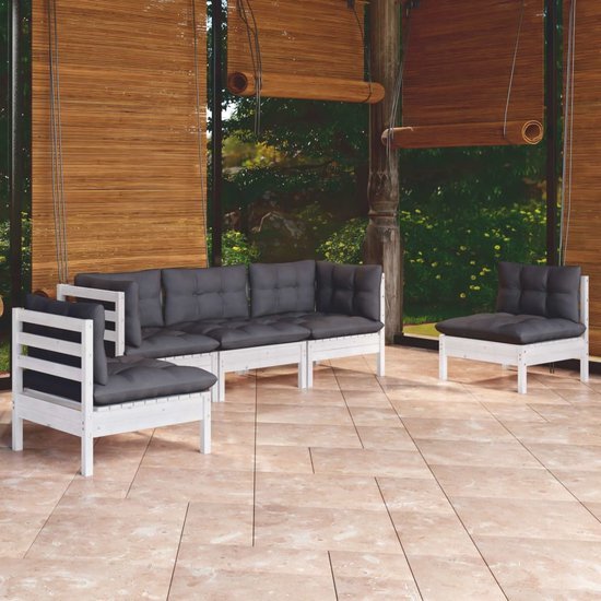 The Living Store Loungeset Hoekbank - Tuinmeubelen - 63.5x63.5x62.5 cm - Massief grenenhout