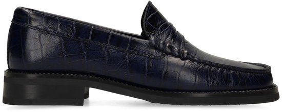 Manfield - Dames - Donkerblauwe leren croco loafers - Maat 40