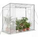 Latios Serre de jardin - Serre à tomates - 195 x 77 x 146/168 cm - Cadre en acier thermolaqué - Housse en PE - Porte enroulable avec fermeture éclair - 2 fenêtres de ventilation