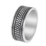 Lucardi Heren Ring mat reptiel met zwarte accenten - Ring - Vaderdag Cadeautje - Staal - Zilverkleurig