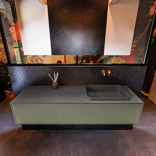 Mondiaz ERIN 150cm badmeubelset onderkast Army met 1 lade Wastafel RIDGE rechts Dark grey ERIN11781