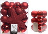 Decoris Kaemingk B.V. Kerstversiering kunststof kerstballen rood 5-6-8 cm pakket van 45x stuks - Met kunststof ster piek van 19 cm